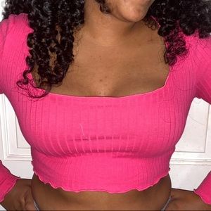 Hot pink crop top.